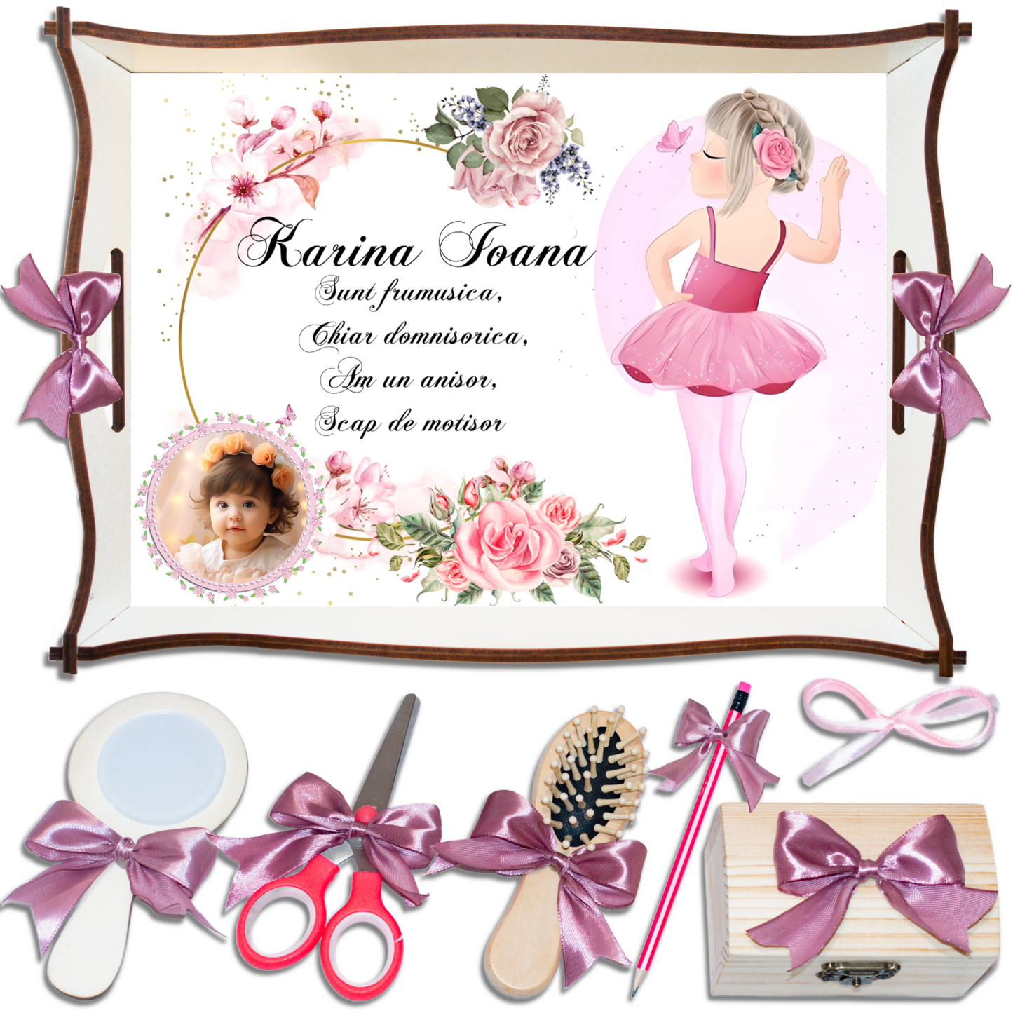 Balerina cu Flori• Tavita de Mot Fete • Personalizata