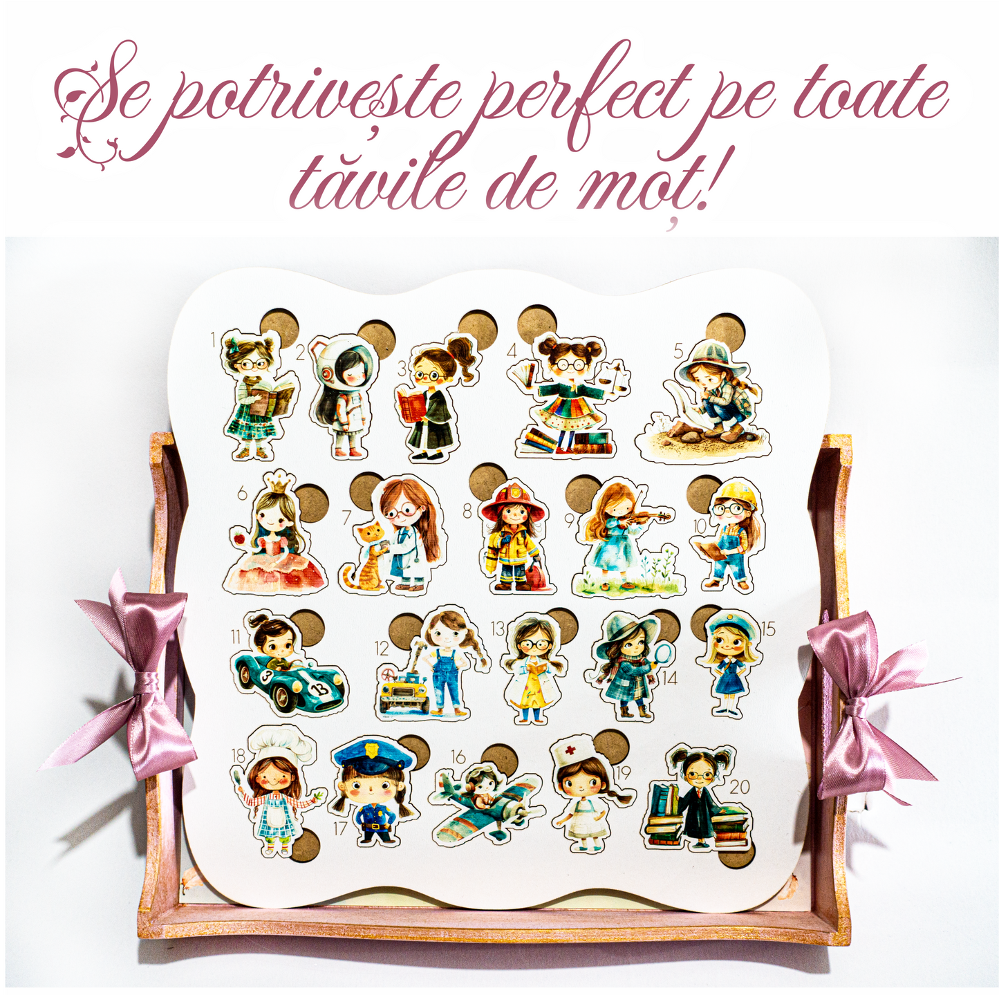 Puzzle din lemn cu Meserii pentru Tava de mot, 20 piese cu Meserii si Ocupatii Pentru Fete, Interactiv, 3 Magneti auto-adezivi,