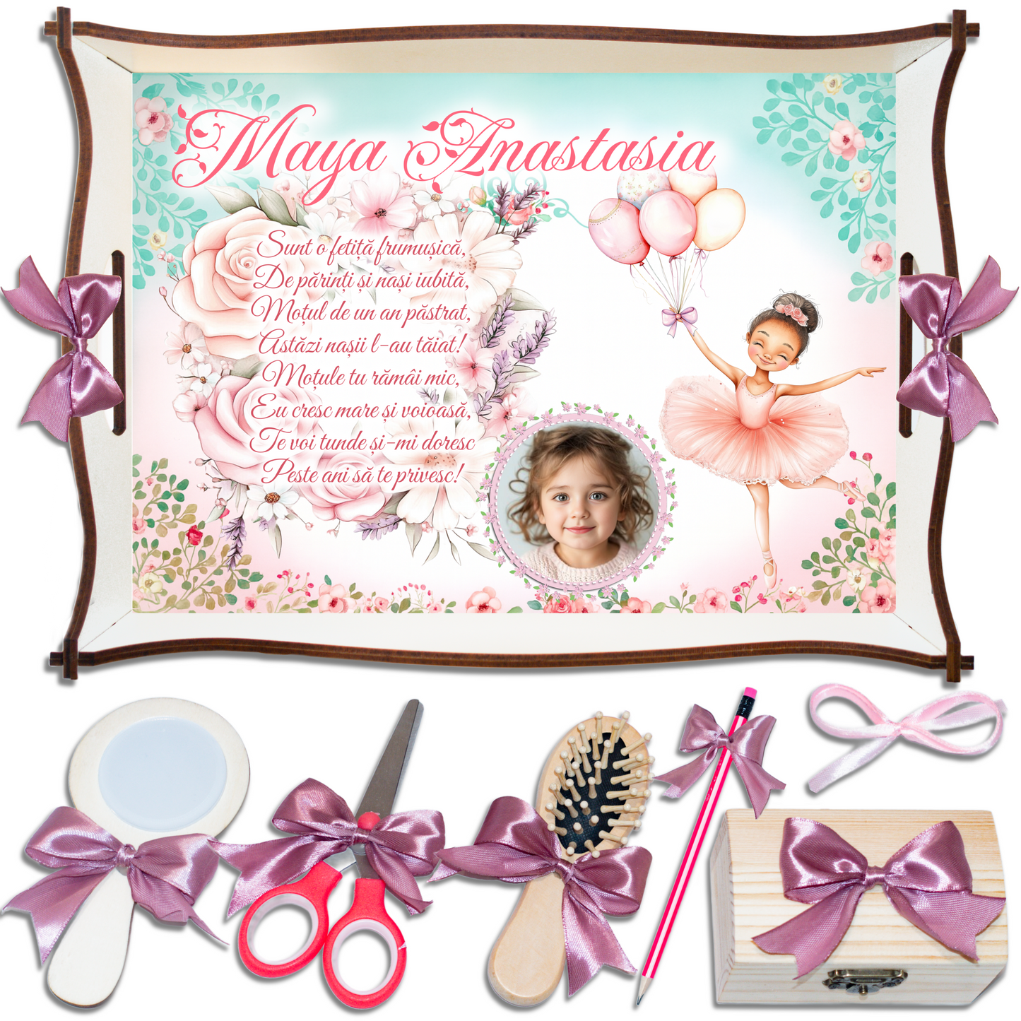 Balerina Cu Baloane • Tavita de Mot Fete • Personalizata