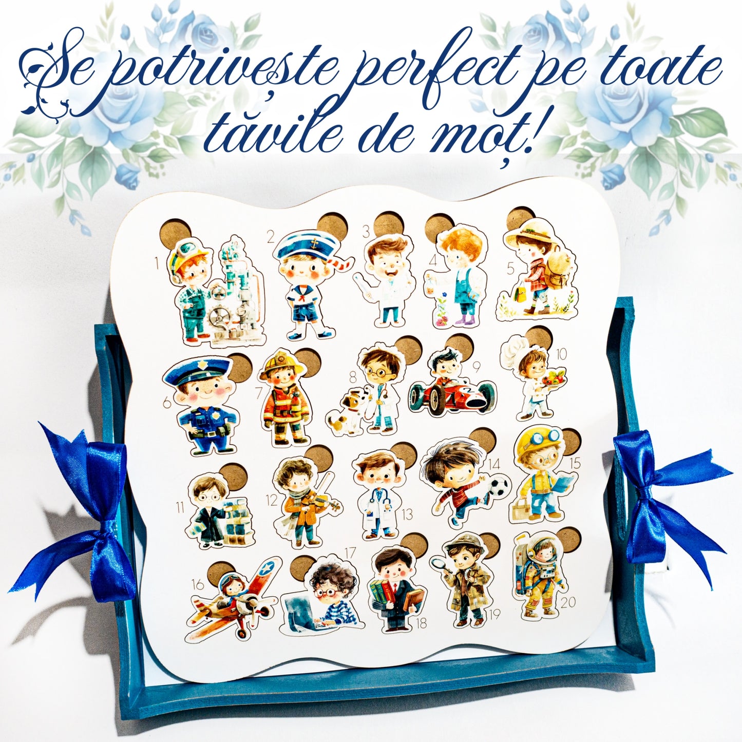 Puzzle din lemn cu Meserii pentru Tava de mot, 20 piese cu Meserii si Ocupatii Pentru Baieti, Interactiv, 3 Magneti auto-adezivi,