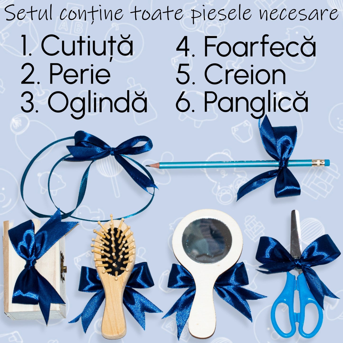 Tava pentru Mot Personalizata pentru baieti, Model Mickey Mouse, Culoare Natur, Funde Albastre