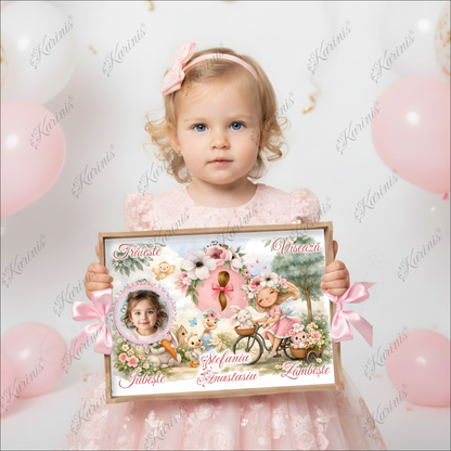 Set Tavita Mot Vintage cu Fetita si Bicicleta - Tava Personalizata Taiere Mot Fetite Poveste de Primavara