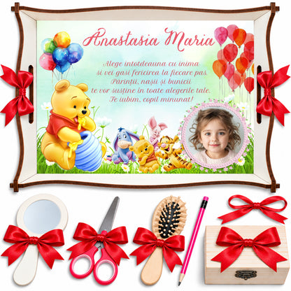 Set Tăviță Moț Personalizată Fetițe – Winnie the Pooh și Prietenii, 7 Piese