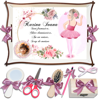 Balerina cu Flori• Tavita de Mot Fete • Personalizata