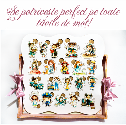 Puzzle din lemn cu Meserii pentru Tava de mot, 20 piese cu Meserii si Ocupatii Pentru Fete, Interactiv, 3 Magneti auto-adezivi,