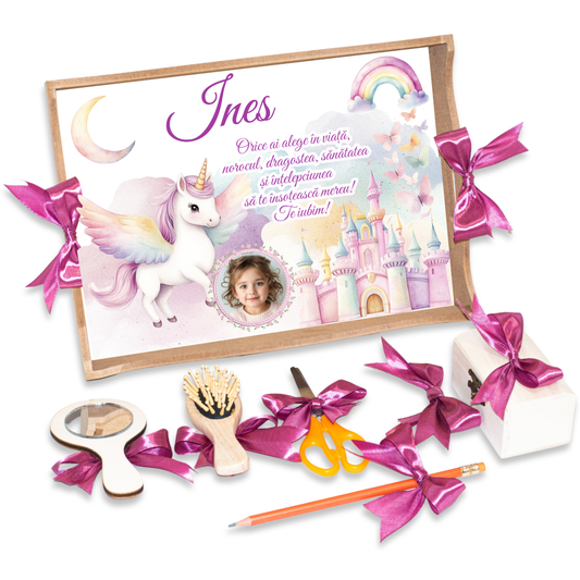 Unicorn cu Castel Tavita de Mot Fete Personalizata