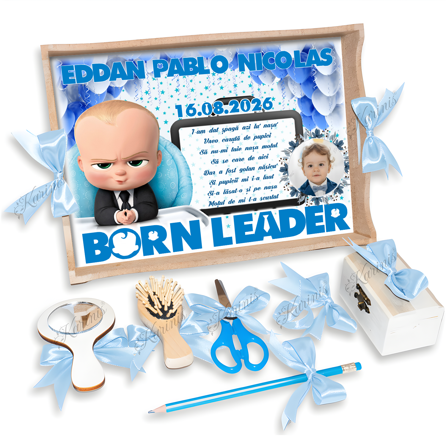 Set Mot Baby Boss Blue – Tavita Personalizata pentru Taierea Motului - Tăvița Personalizată