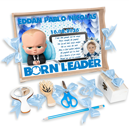 Set Mot Baby Boss Blue – Tavita Personalizata pentru Taierea Motului