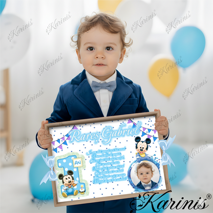 Tava Mot Baby Mickey Celebration Baby Blue Personalizata - Tăvița Personalizată