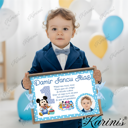 Set Mot Baby Mickey si Prietenii – Tavita Baby Blue cu Funde - Tăvița Personalizată