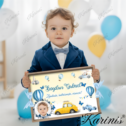 Set Tavita Mot Masinuta cu Funde Baby Blue - Tăvița Personalizată