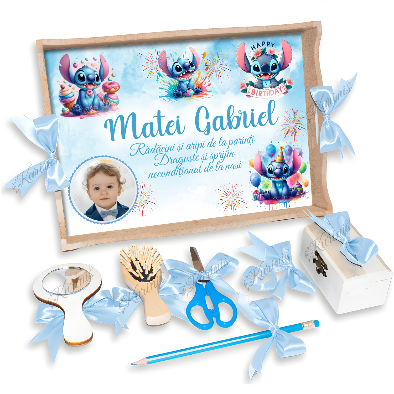 Set Mot Stitch – Tavita Personalizata Baby Blue - Tăvița Personalizată