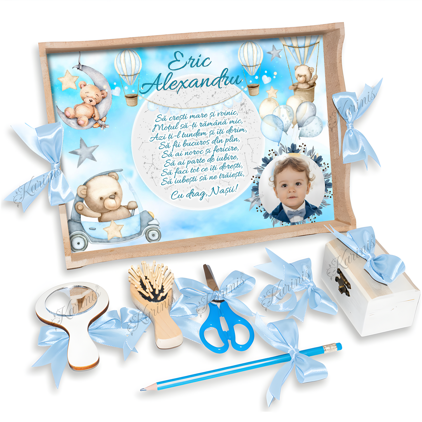 Set Mot Ursulet Albastru Tavita Personalizata