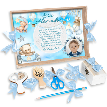 Set Mot Ursulet Albastru Tavita Personalizata