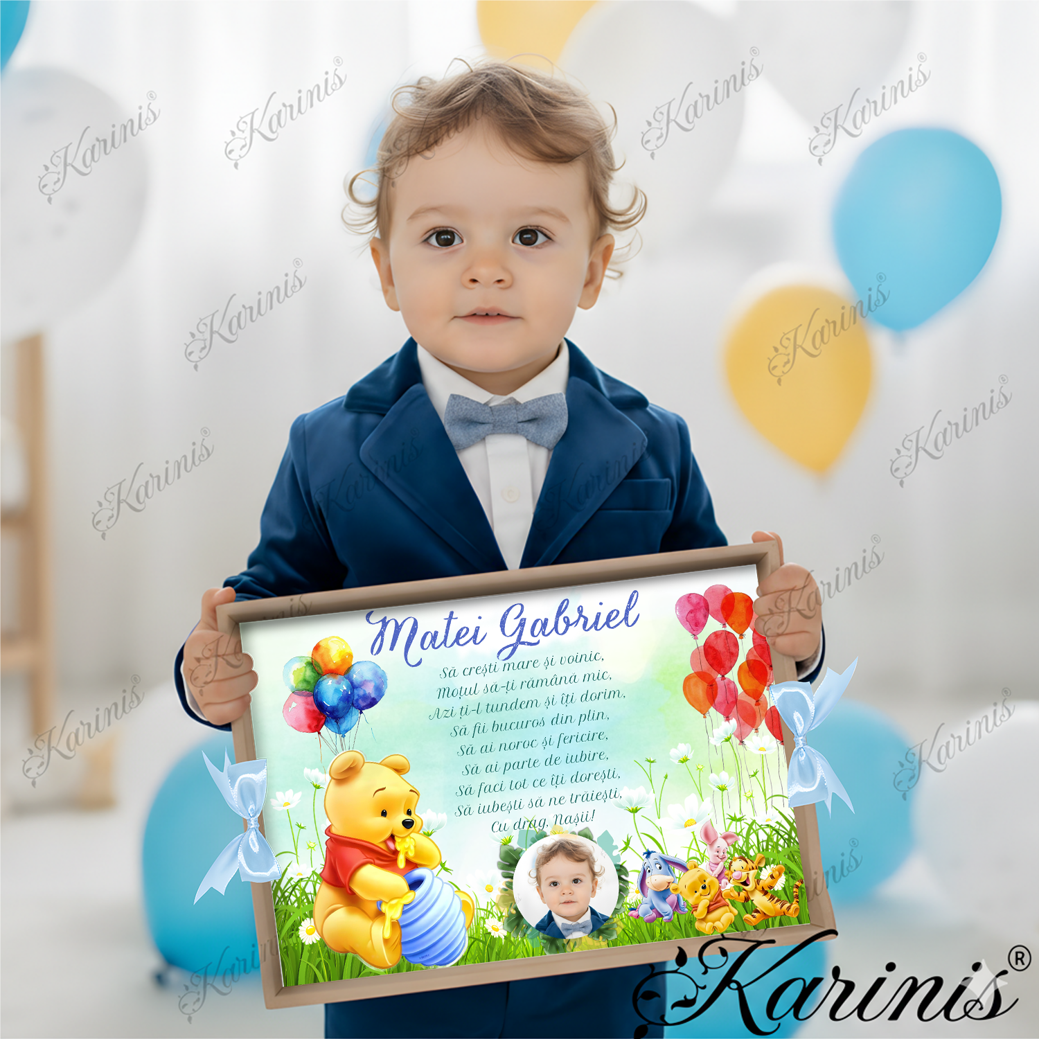 Tavita Mot Winnie The Pooh Baby Blue – Set Personalizat cu Funde Blue - Tăvița Personalizată