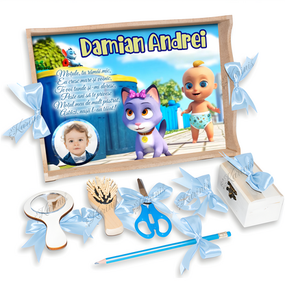 Tavita Mot Bebe Jonny Baby Blue – Set Personalizat cu Funde Baby Blue - Tăvița Personalizată