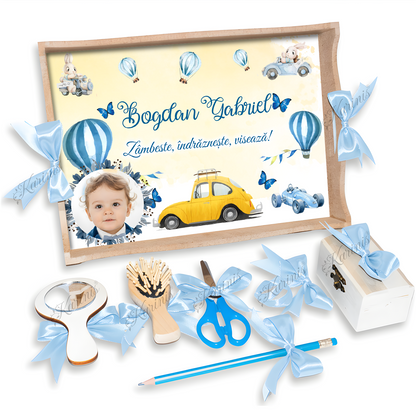Set Tavita Mot Masinuta cu Funde Baby Blue - Tăvița Personalizată