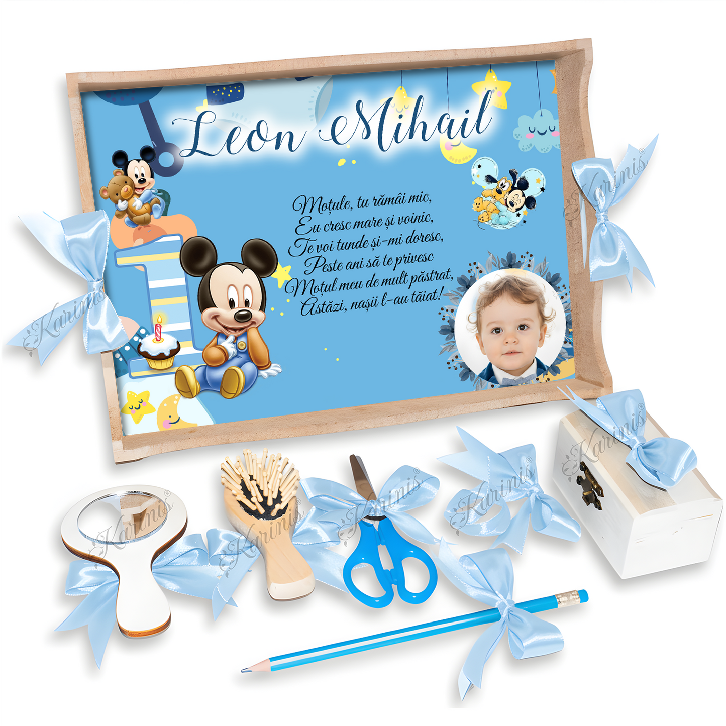 Tava Mot Mickey Mouse Baby Blue Personalizata – Set Complet