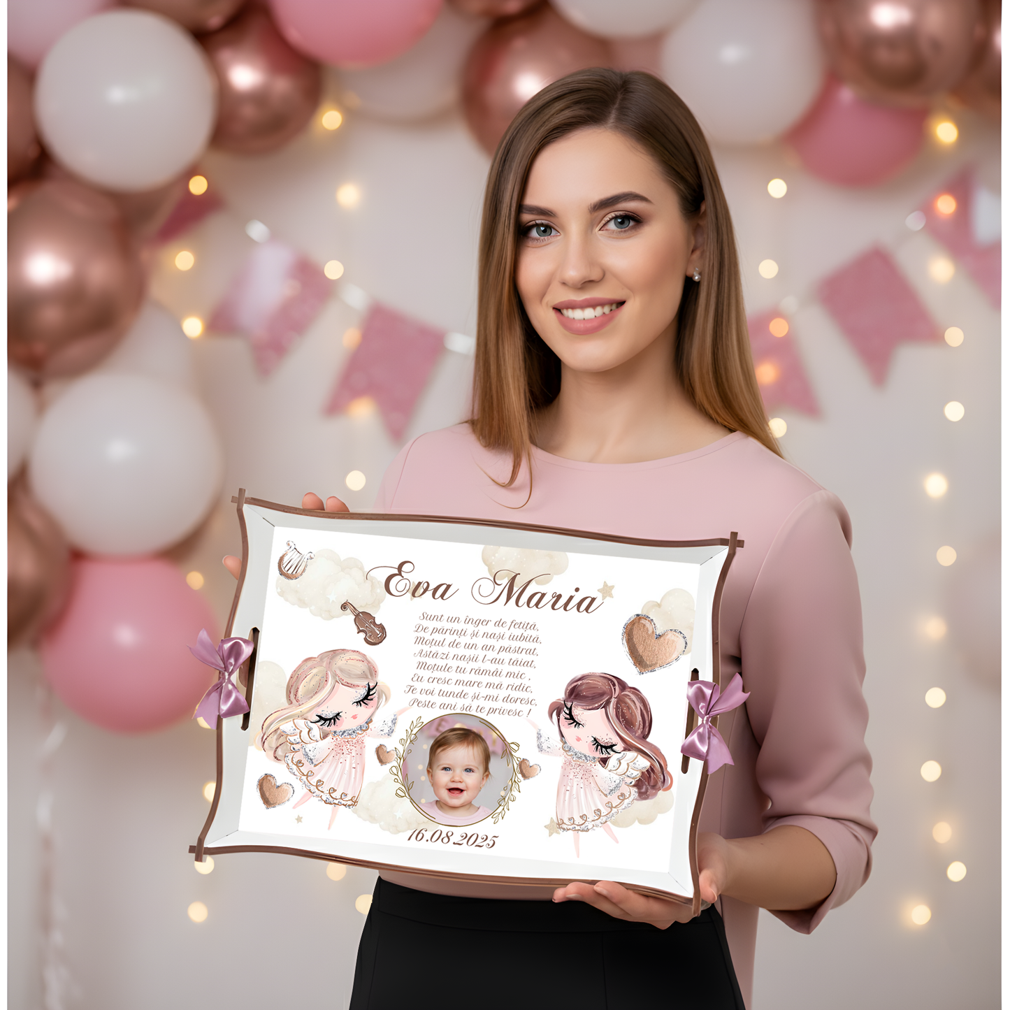 Set tăviță de moț tematic îngerași – accesorii personalizate pentru fetițe și băieți