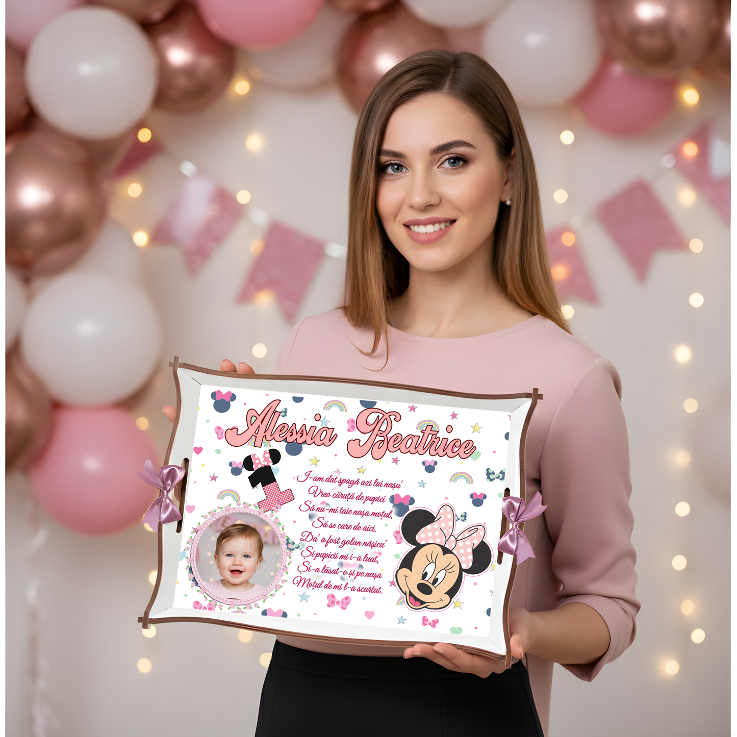 Set tavita de mot cu Minnie – accesorii personalizate pentru fetite