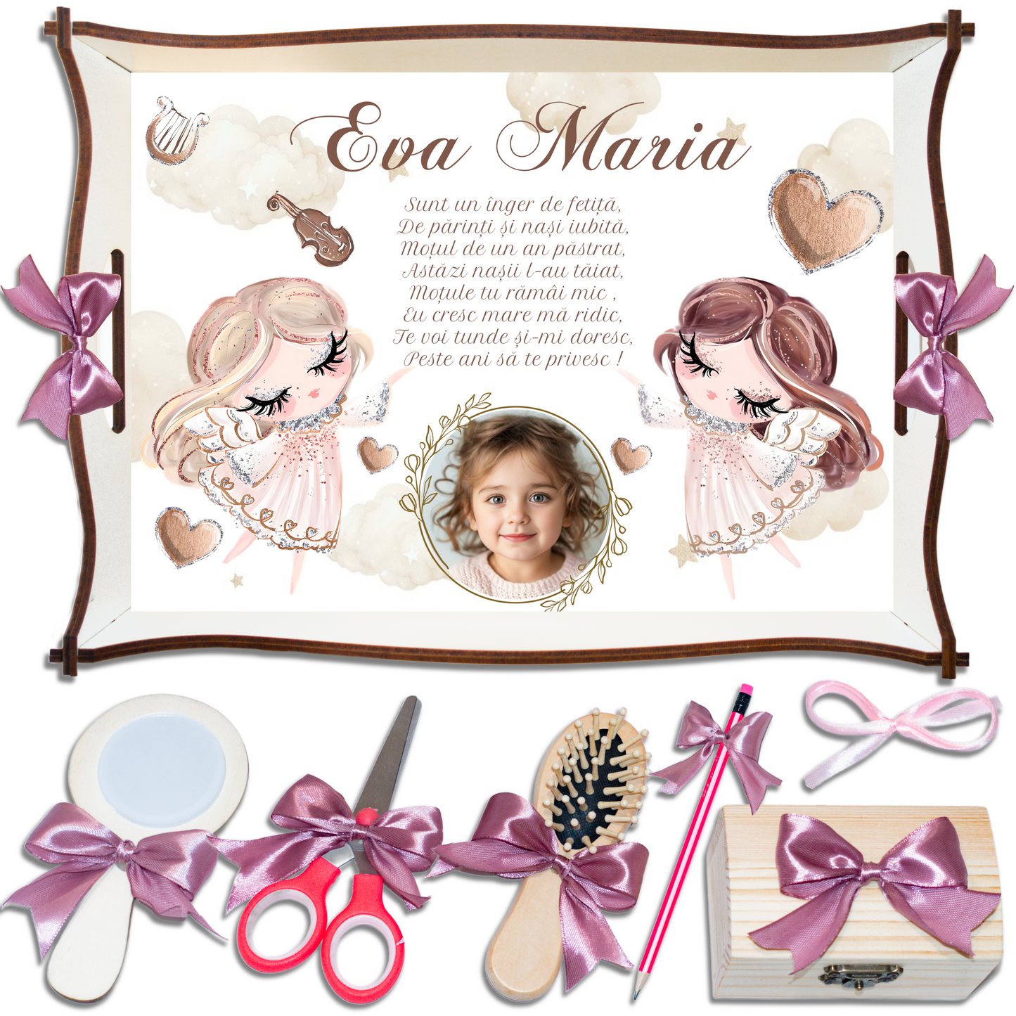 Tăviță de moț cu îngerași – tavă personalizată pentru prima aniversare