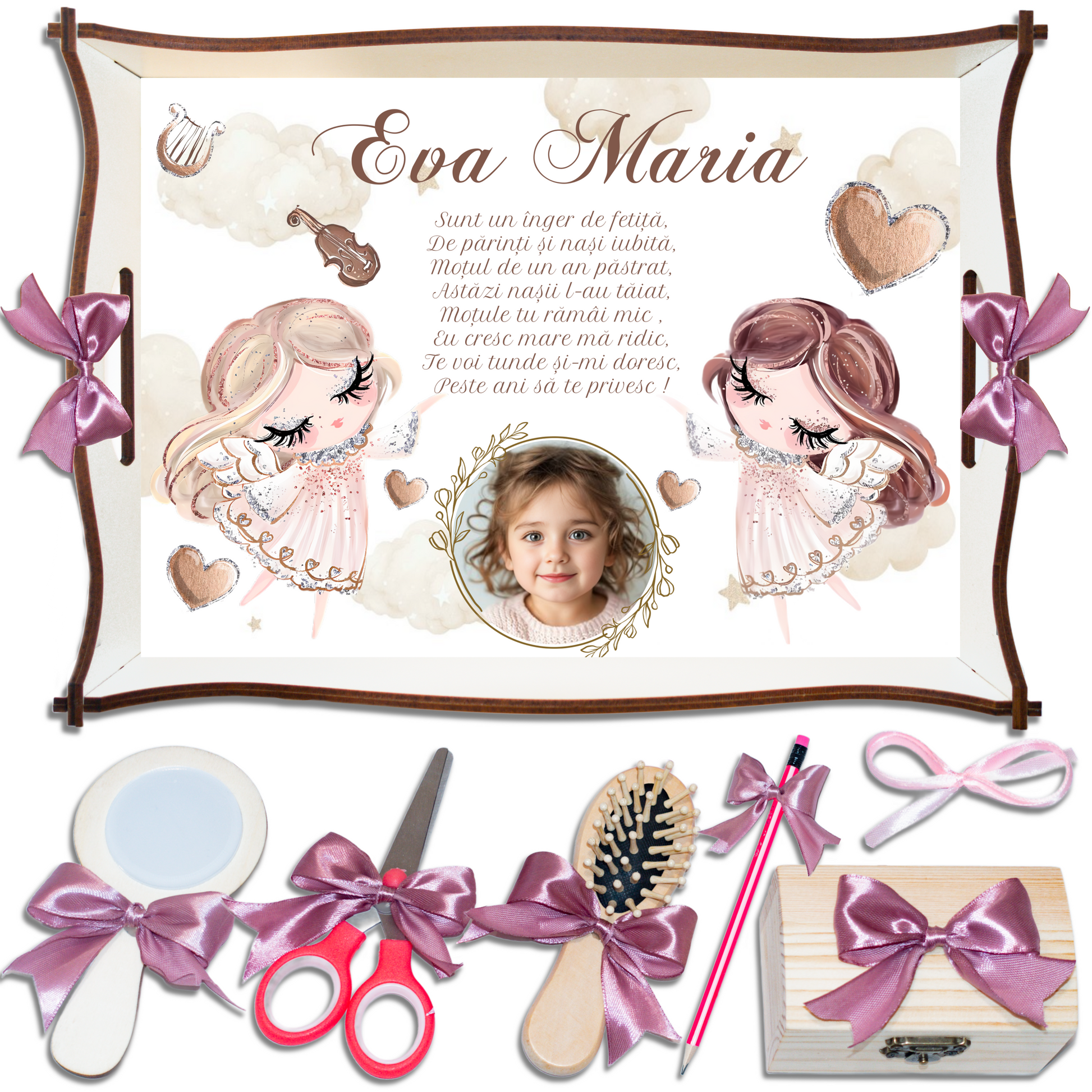 Tăviță de moț cu îngerași – tavă personalizată pentru prima aniversare