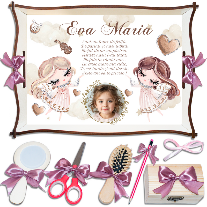 Tăviță de moț cu îngerași – tavă personalizată pentru prima aniversare