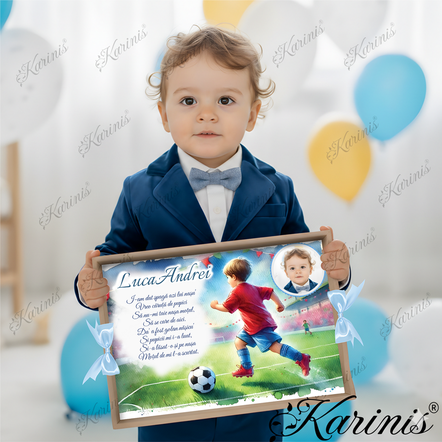 Tavita Mot Fotbalist Baby Blue – Set pentru Taierea Motului - Tăvița Personalizată