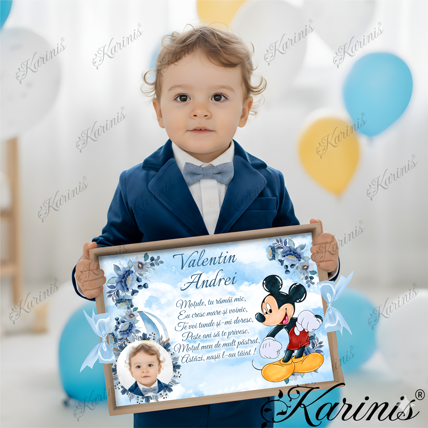 Tavita Mot Mickey Mouse – Set Personalizat Baby Blue - Tăvița Personalizată