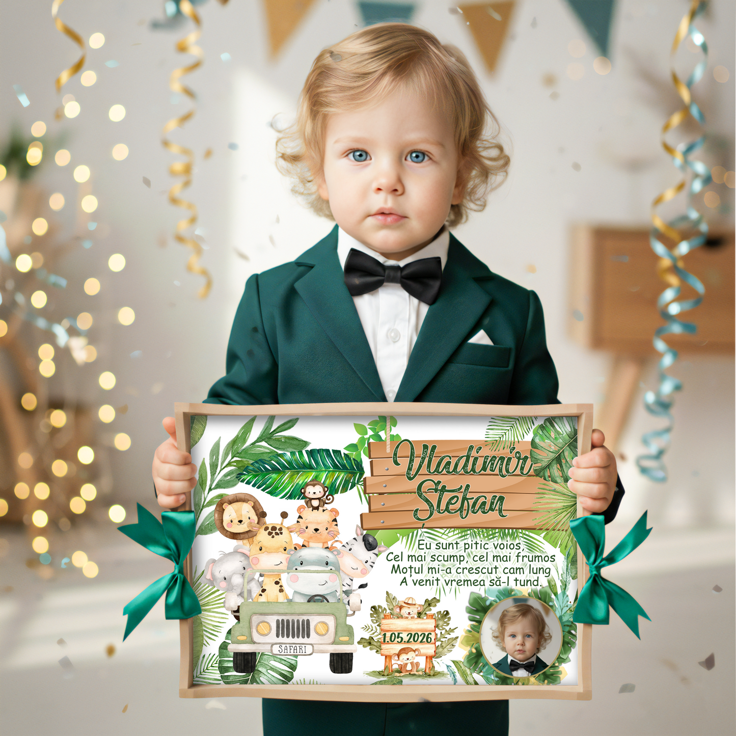 Tava Jungle Safari pentru taierea motului, design jungla verde cu animalute