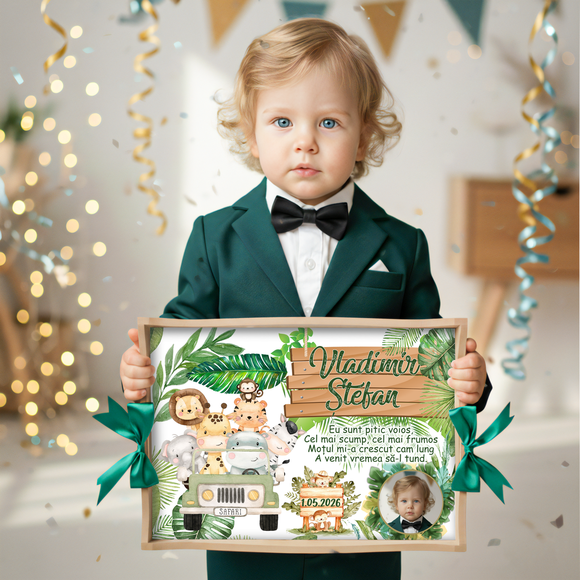 Tava Jungle Safari pentru taierea motului, design jungla verde cu animalute