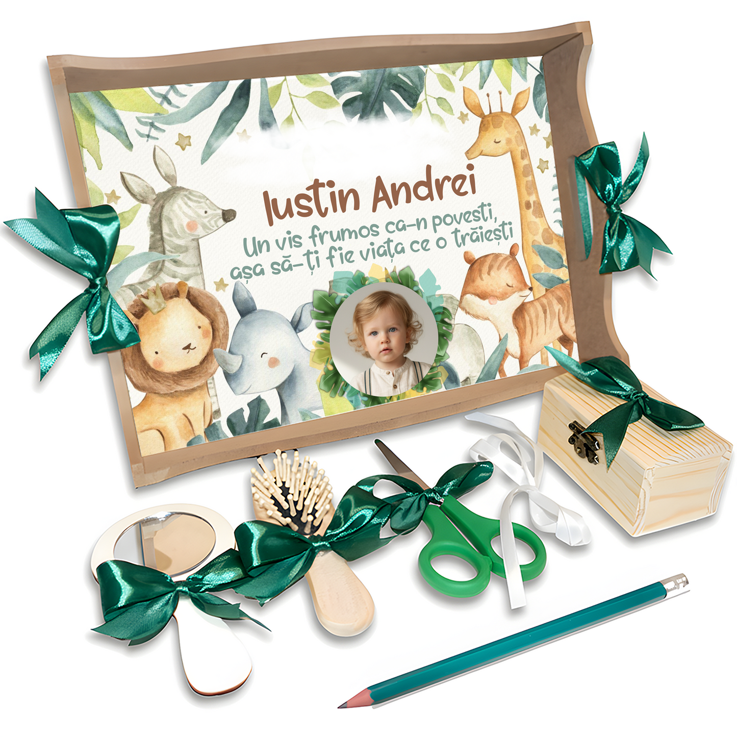 Tavita Jungle Animals personalizata cu nume, data si poza – tematica Safari Jungle