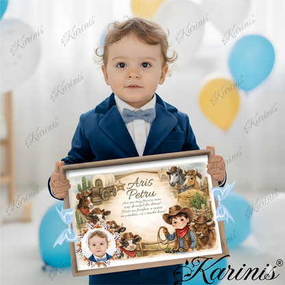 Tavita Mot Cowboy Wild West – Set pentru Taierea Motului Baby Blue - Tăvița Personalizată