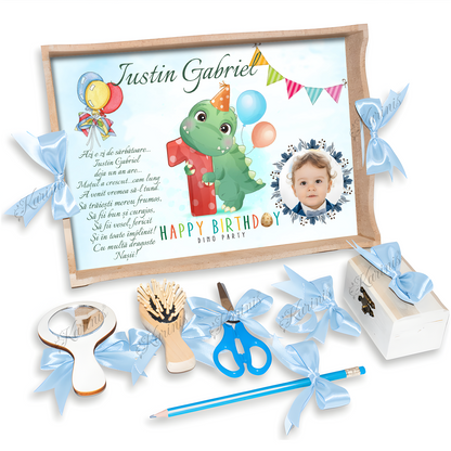 Tavita Mot Dinozaur Baby Blue – Set pentru Taierea Motului - Tăvița Personalizată