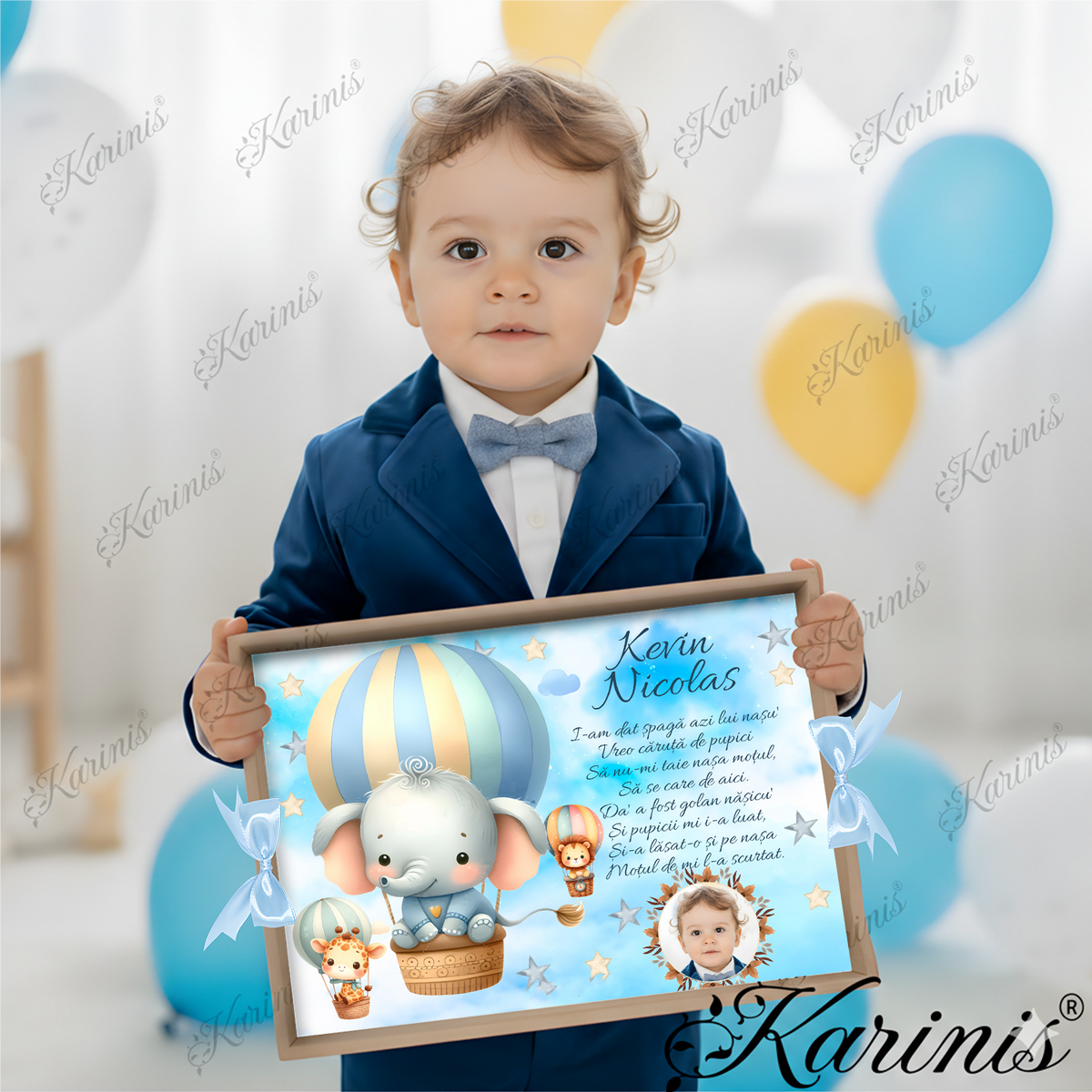 Set Tavita Mot Elefant cu Funde Baby Blue - Tăvița Personalizată