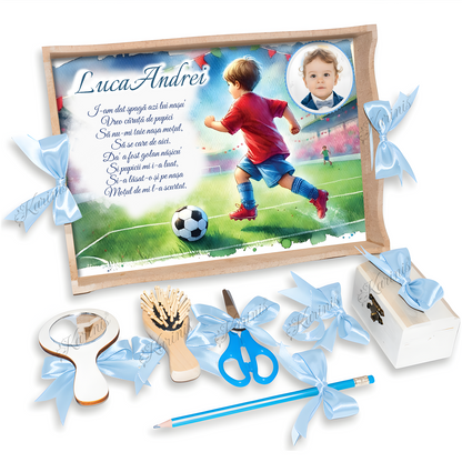 Tavita Mot Fotbalist Baby Blue – Set pentru Taierea Motului - Tăvița Personalizată