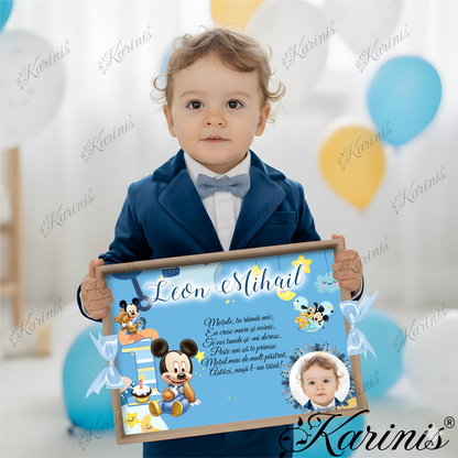 Tava Mot Mickey Mouse Baby Blue Personalizata – Set Complet