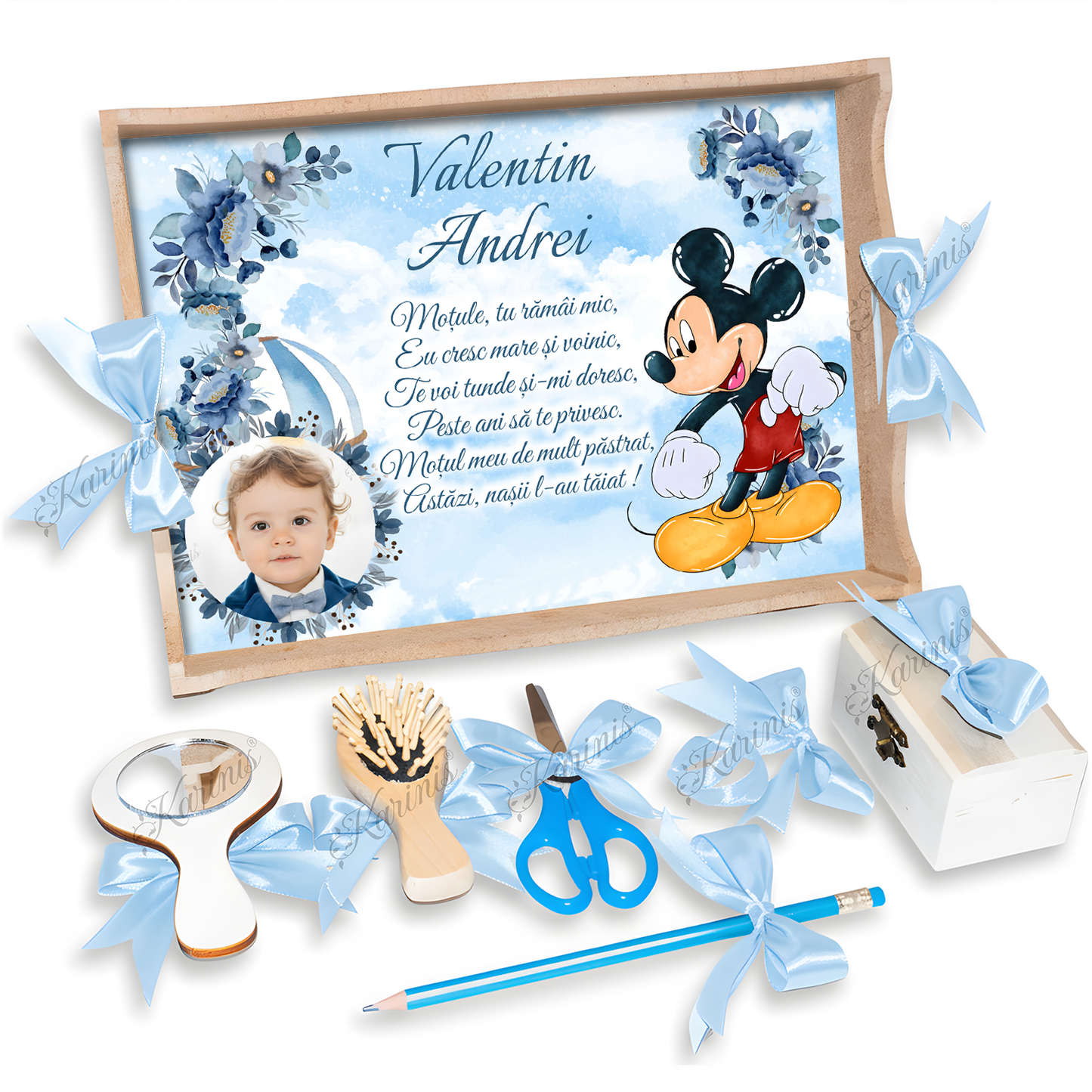 Tavita Mot Mickey Mouse – Set Personalizat Baby Blue - Tăvița Personalizată