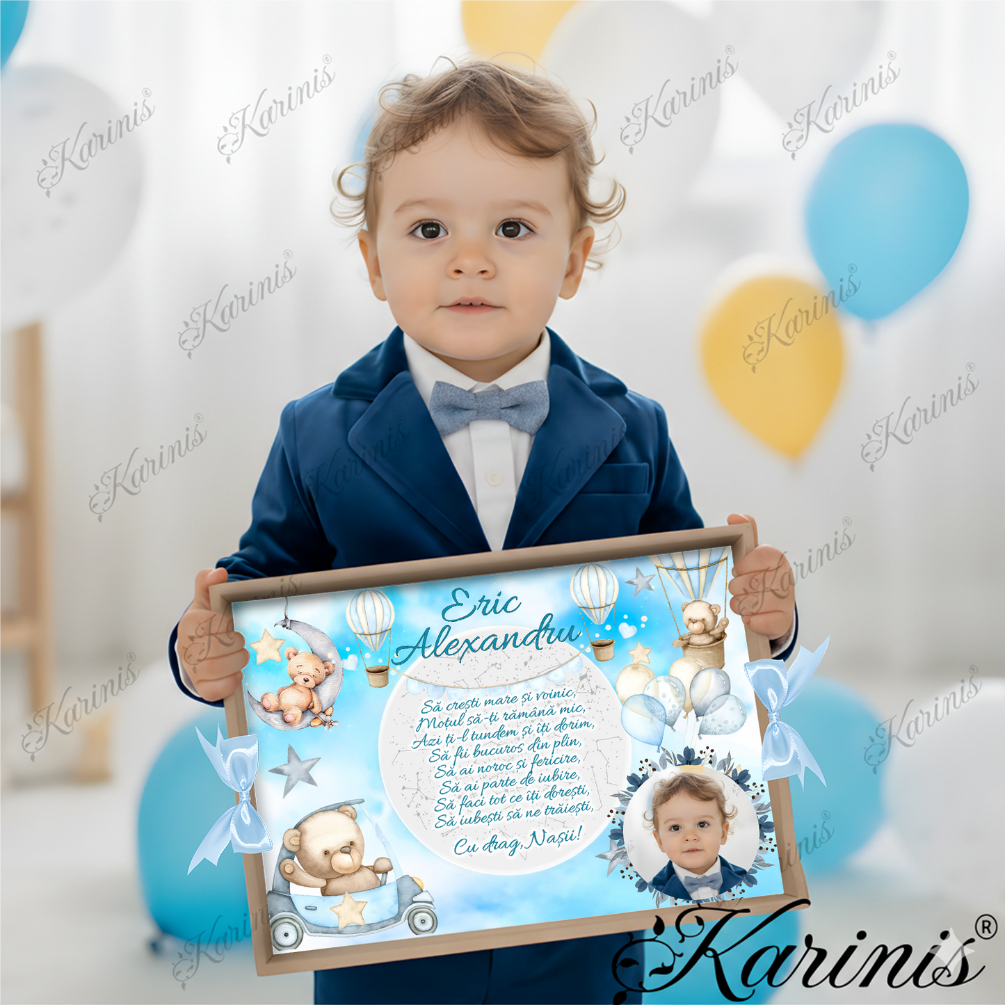 Set Mot Ursulet Albastru Tavita Personalizata