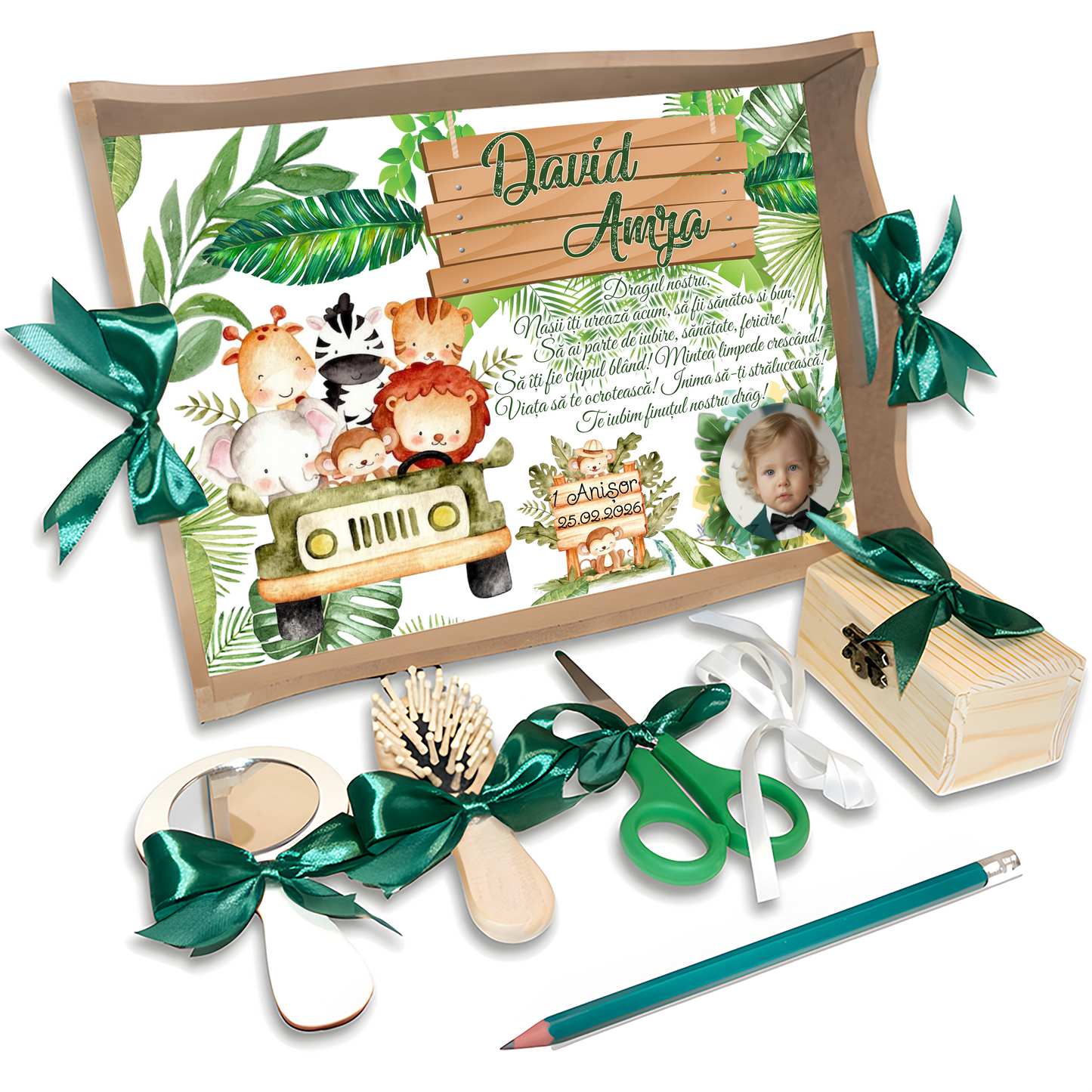 Tavita Mot Safari personalizata cu nume si data – animale din jungla