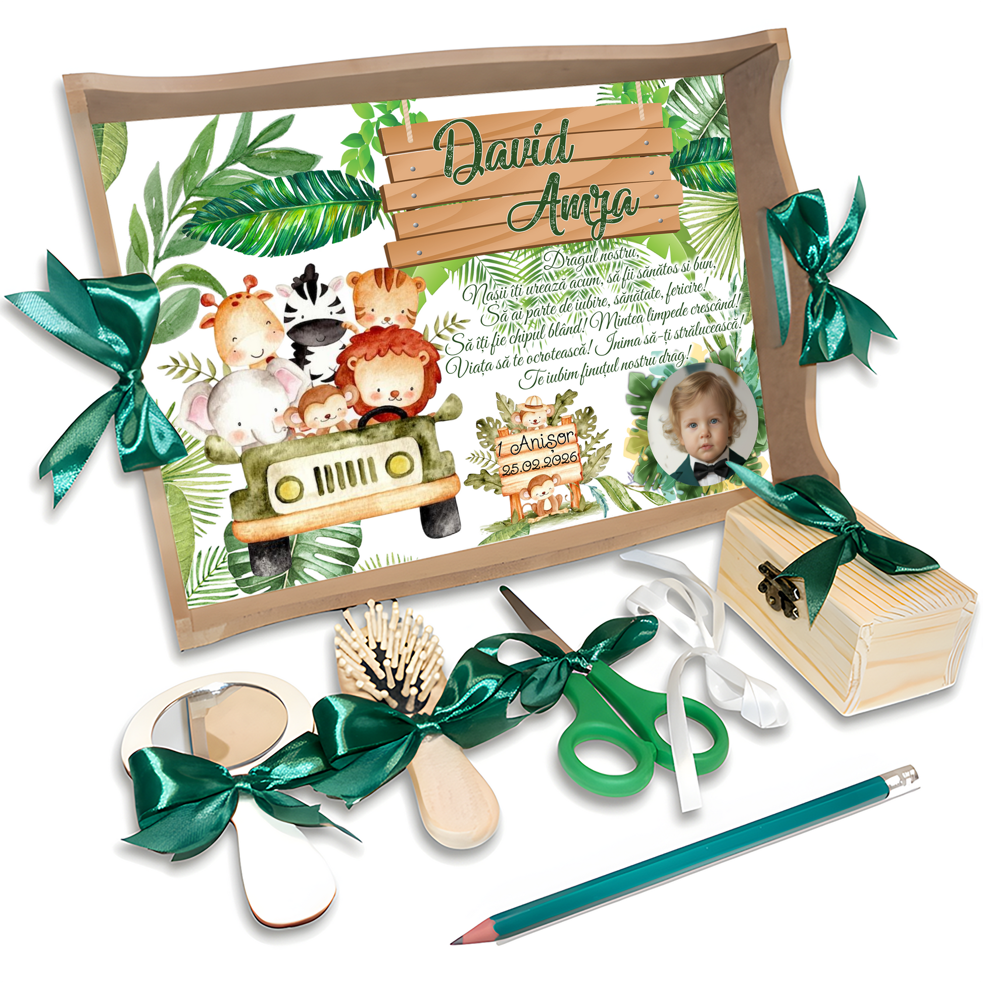 Tavita Mot Safari personalizata cu nume si data – animale din jungla