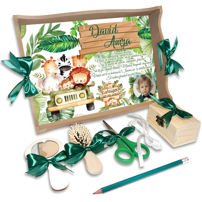 Tavita Mot Safari personalizata cu nume si data – animale din jungla