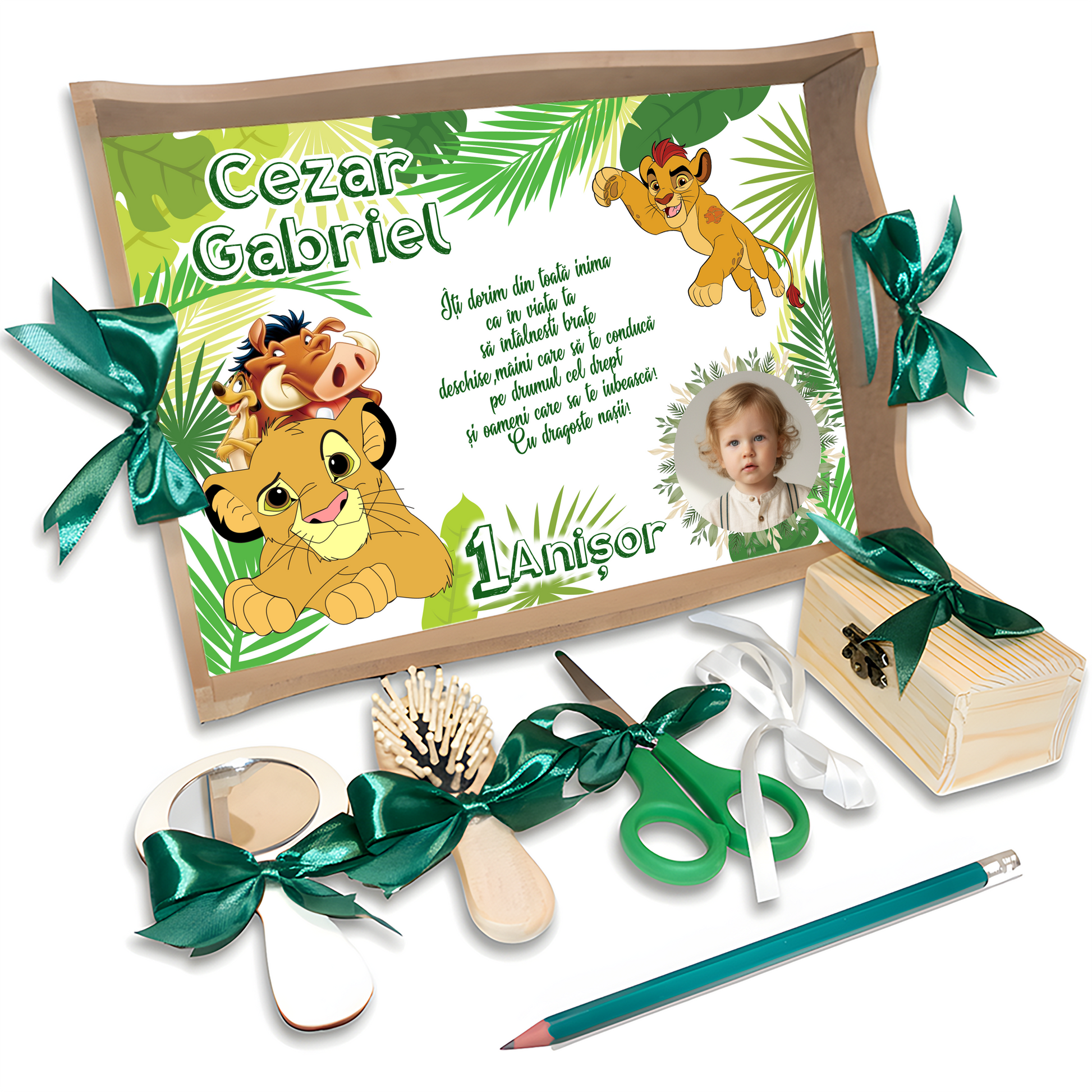 Tavita Simba personalizata pentru mot, tematica Regele Leu cu nume si data