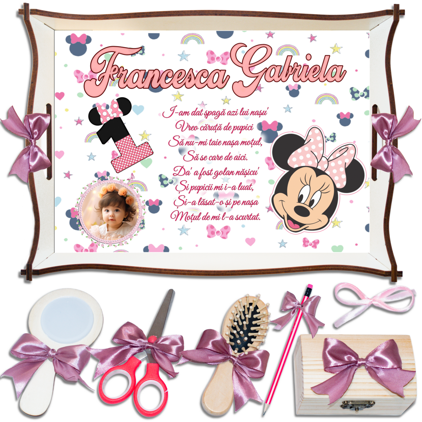 Tavita de mot Minnie – tava personalizata pentru prima aniversare