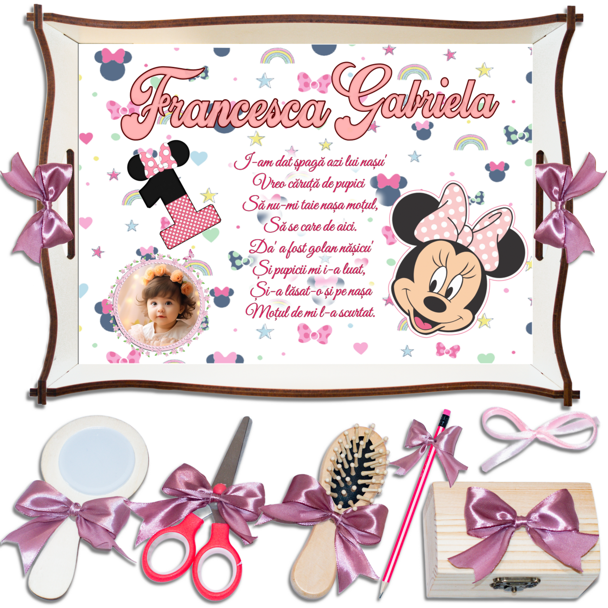 Tavita de mot Minnie – tava personalizata pentru prima aniversare