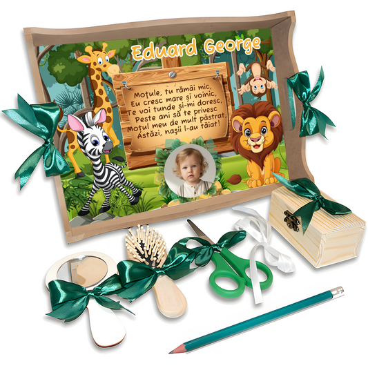 Tavita mot jungla personalizata cu nume si data – tematica safari cu animale