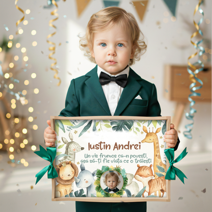 Set tavita mot cu animale din jungla, design safari in nuante de verde