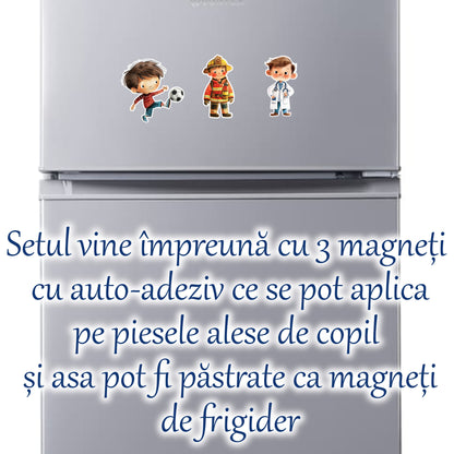 Puzzle din lemn cu Meserii pentru Tava de mot, 20 piese cu Meserii si Ocupatii Pentru Baieti, Interactiv, 3 Magneti auto-adezivi,
