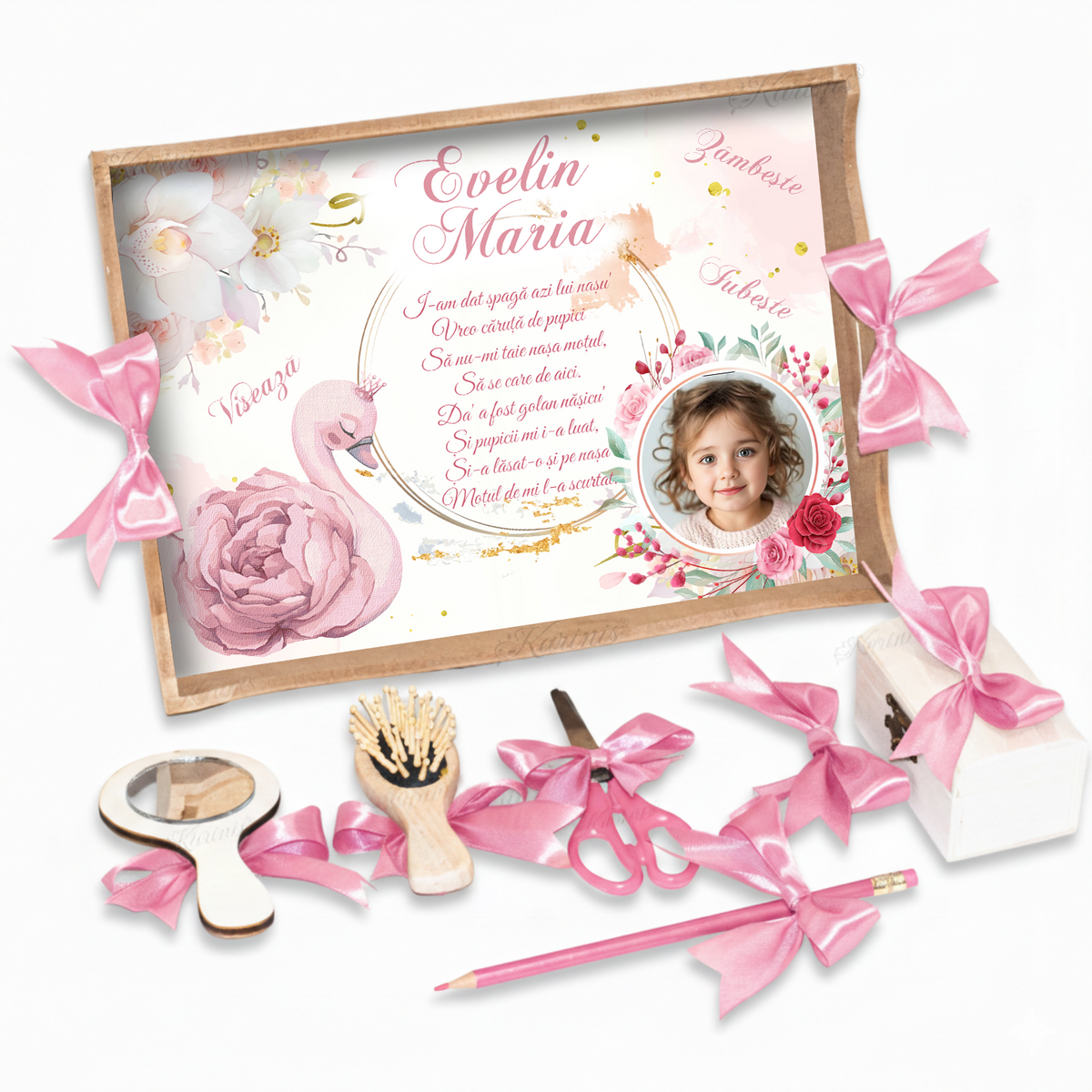 tava-taiere-mot-fetite-swan-princess-flowers-pink-gold-accesorii-suvita-handmade