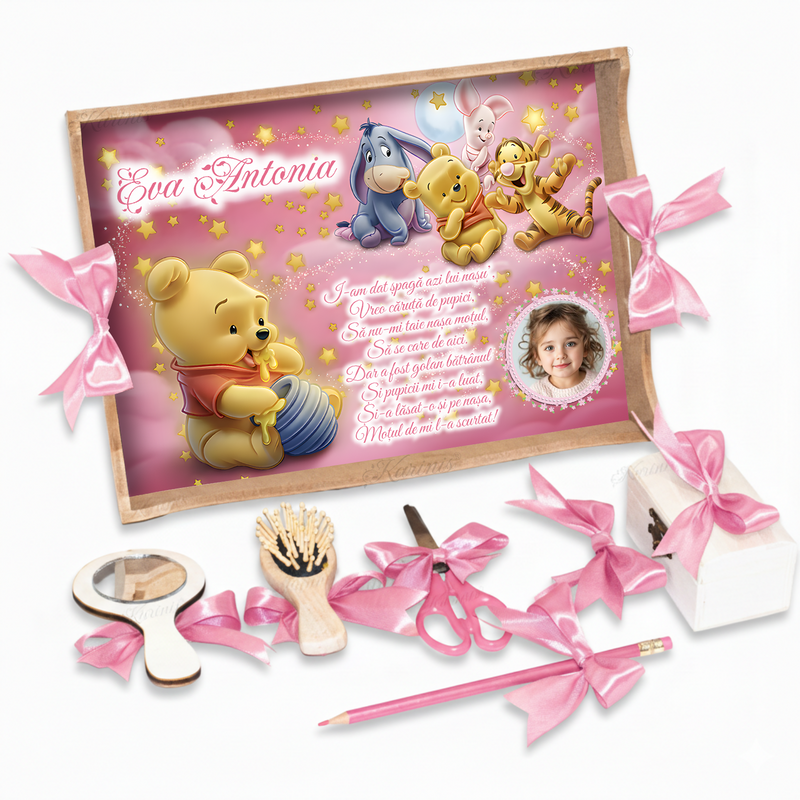 Set Tavita Mot Winnie the Pooh si Prietenii - Tava Personalizata Taiere Mot Aniversare 1 An
